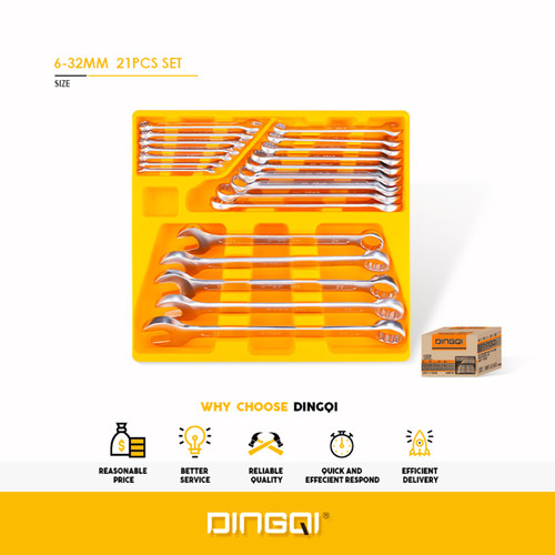 ست 21عددی آچار فوق قوی یک سر تخت یک سر رینگی دینگشی مدل 11002 – DINGQI ART