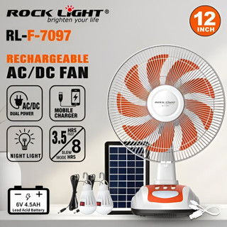 پنکه شارژی AC/DC راک لایت مدل RL-F-7097 همراه با پنل خورشیدی
